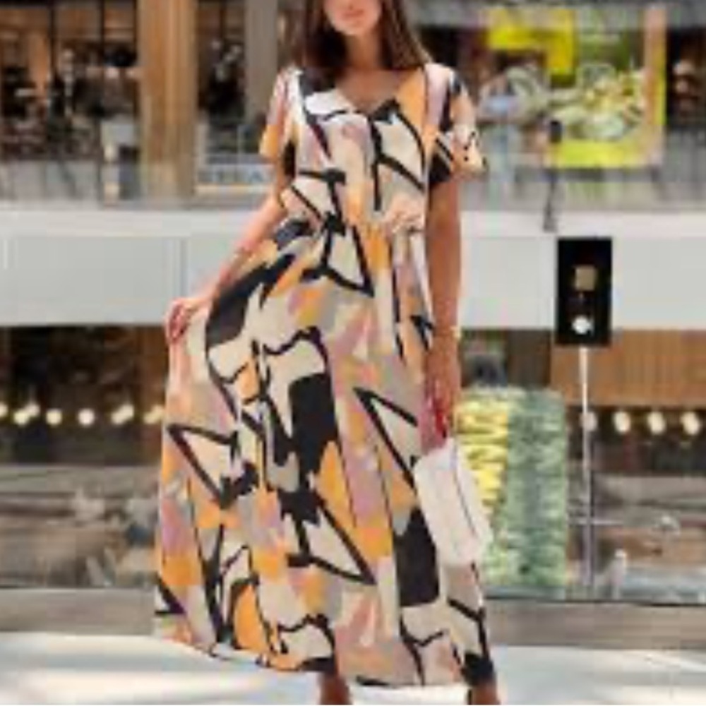 New Lascana Venus Short Sleeved Maxi side slit  Dress Graphic Print Size 10